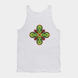 Techno trance music green symmetry skull Tank Top